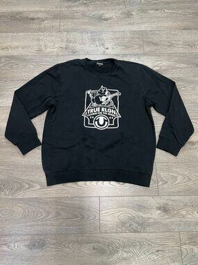 True Religion Black Buddha Graphic Crewneck Sweatshirt Pullover Sweater XL